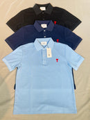 Ami Paris - Polo avec logo brodé Bleu Marine/Bleu Clair/Noir/Beige/Blanc/Vert/Bleu Océan