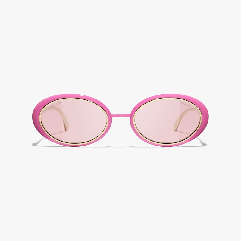 Chanel - Lunettes de soleil ovales Rose & Or