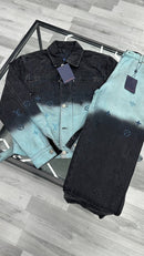 Louis Vuitton - Ensemble Veste + Jeans LV Iconic Monogramme Noir et Bleu