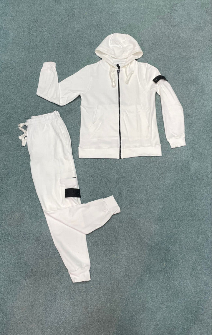 Stone Island - Survêtement Haut & Bas Blanc patch Noir