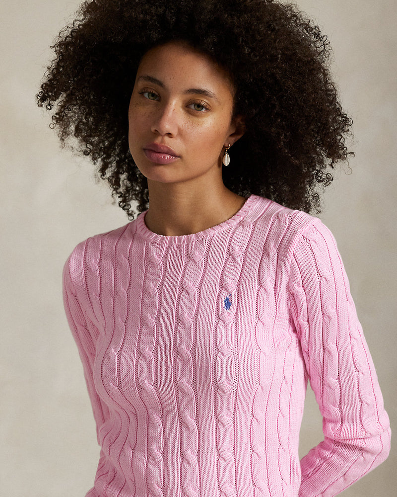 Ralph Lauren - Pull torsadé à col rond en coton Carmel Pink
