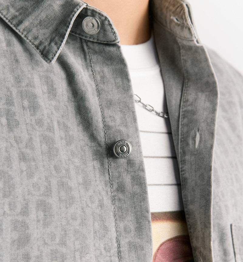 Dior - Surchemise Dior Oblique à manches courtes Denim de coton Gris