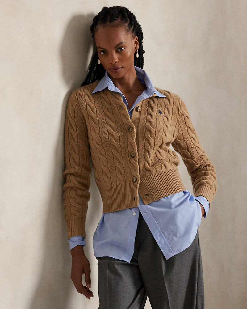 Ralph Lauren - Cardigan torsadé en laine et cachemire Mélange camel Collection