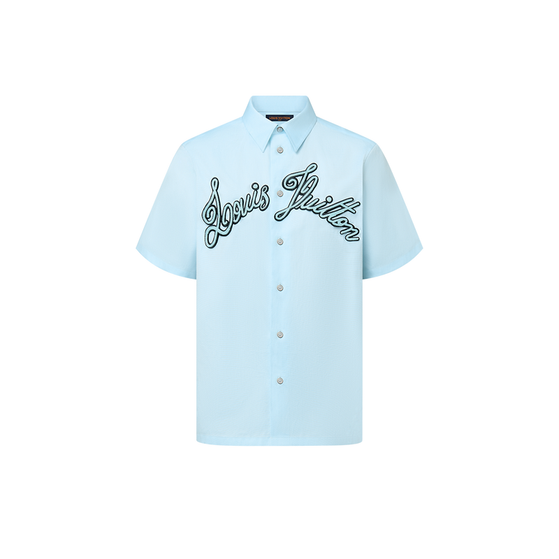 Louis Vuitton - Chemise manches courtes brodée en coton Bleu Ciel