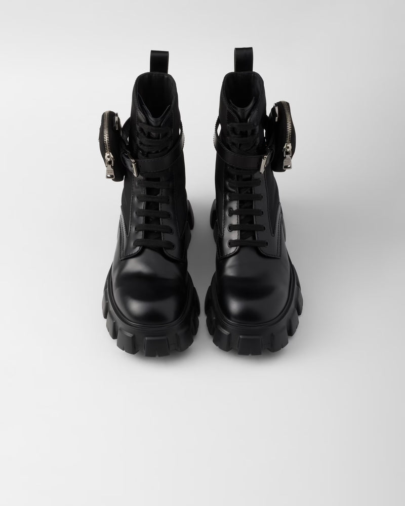 Prada - Bottes Monolith en cuir brossé et Re-Nylon