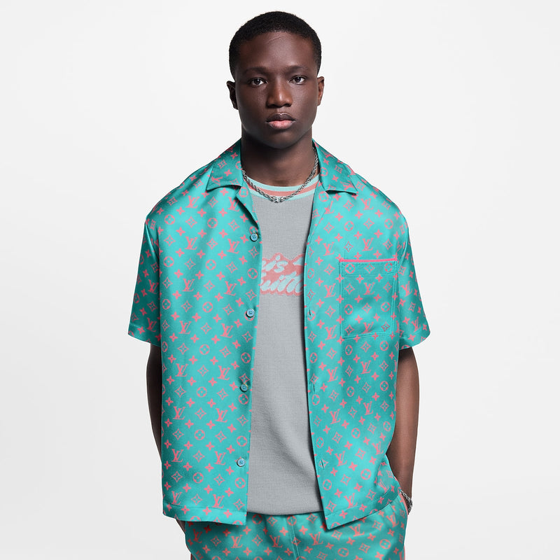 Louis Vuitton - Chemise manches courtes Monogram en soie Rose Strawberry Ice