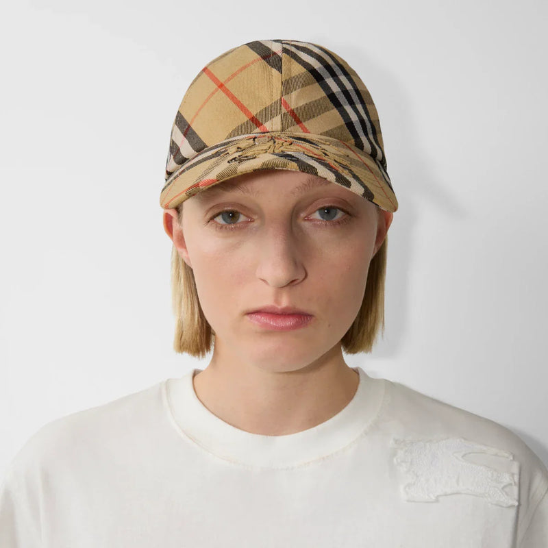 Burberry - Casquette de baseball en coton mélangé Check EKD Sable