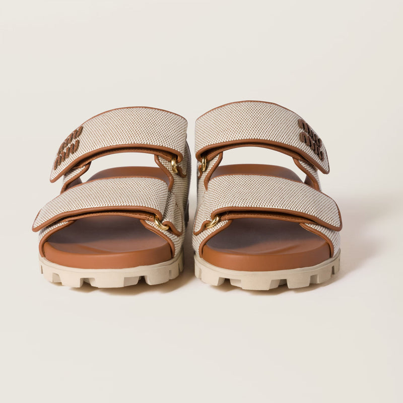 Miu Miu - Mules en toile Beige / Brandy