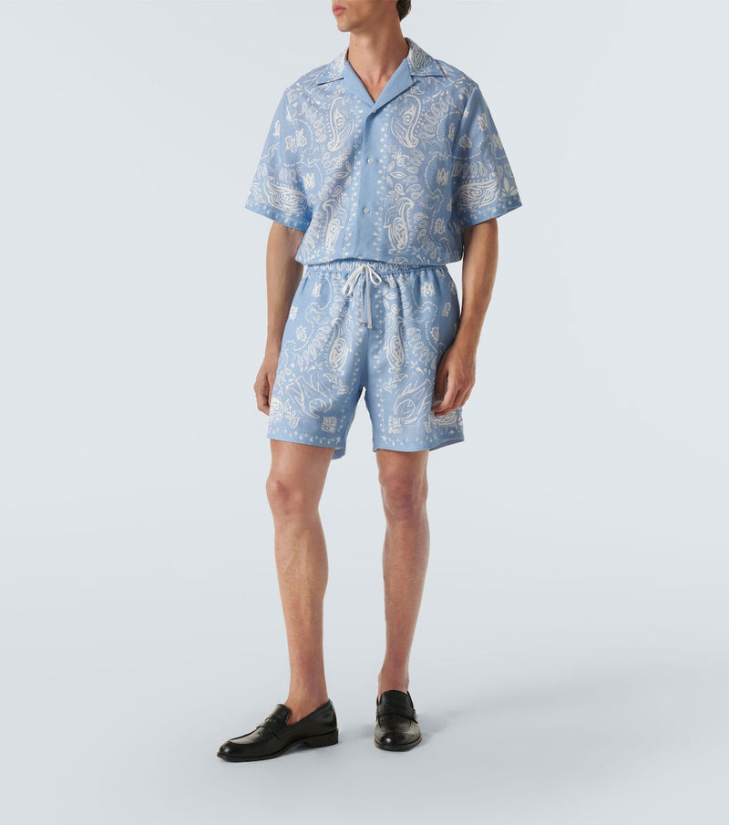 Amiri - Short Bandana en coton et lin Bleu