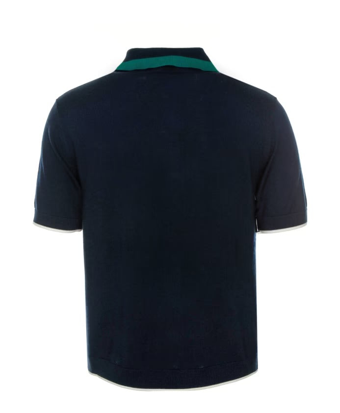 Casablanca - Polo rayé avec fermeture éclair Bleu Marine