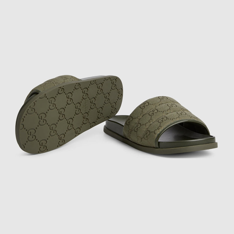 Gucci - Mules en Toile GG Matelassée Vert Foncée