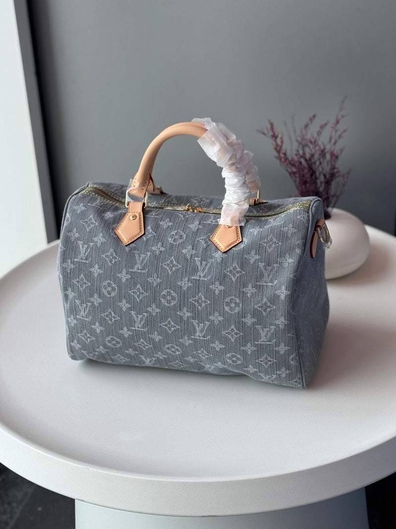 Louis Vuitton - Sac Speedy Soft Monogramme Denim Gris