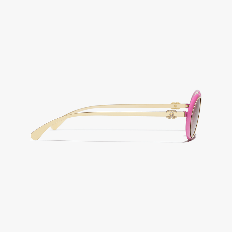 Chanel - Lunettes de soleil ovales Rose & Or