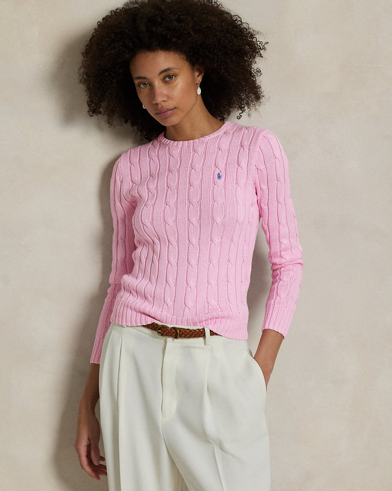 Ralph Lauren - Pull torsadé à col rond en coton Carmel Pink