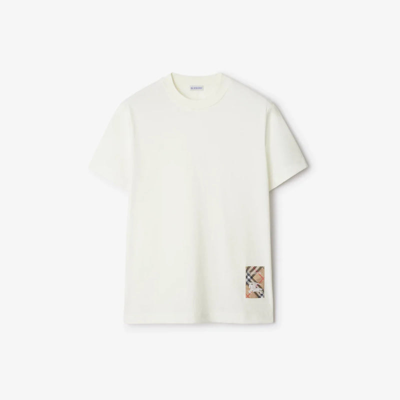 Burberry - T-shirt en coton avec étiquette Chalk