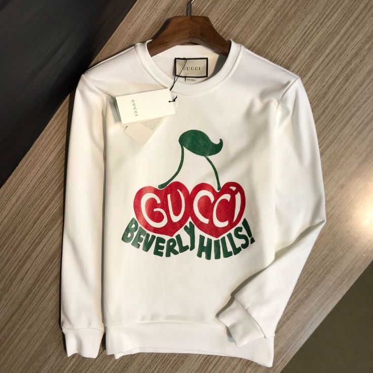 Gucci - Pull en coton logo Gucci Cerises Beverly Hills Blanc