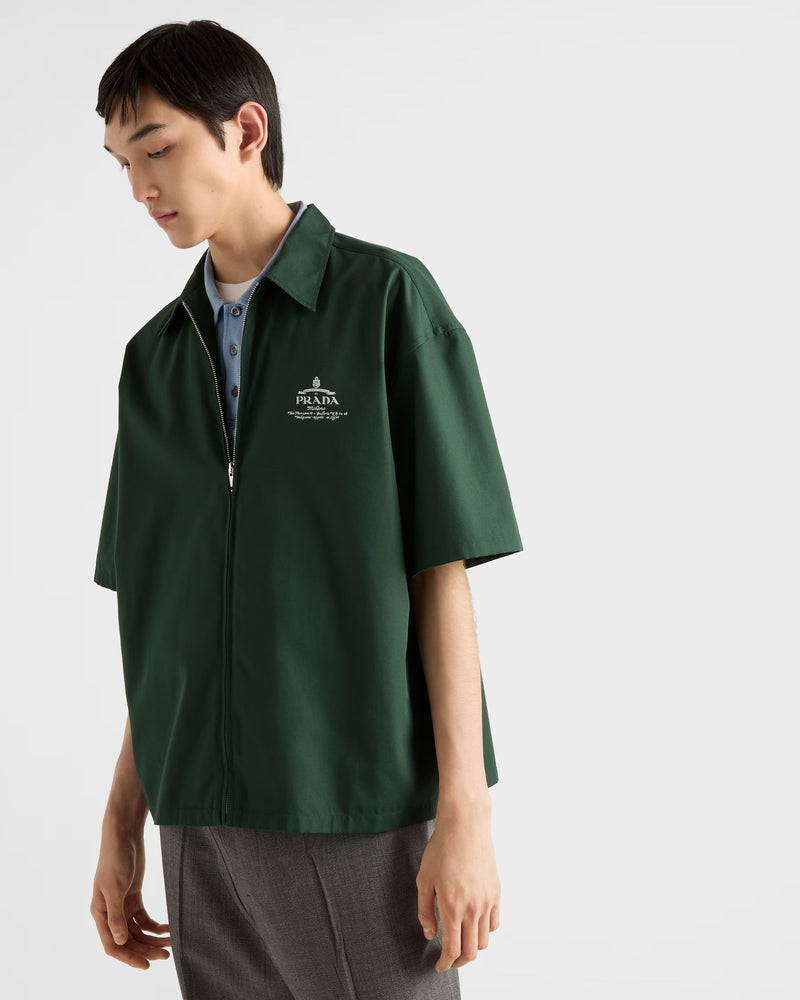 Prada - Chemise à manches courtes en coton technique Vert Billard