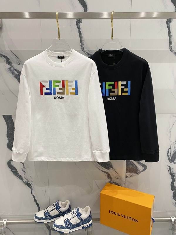 Fendi - Pull en coton monogramme multicolore FF Blanc/Noir