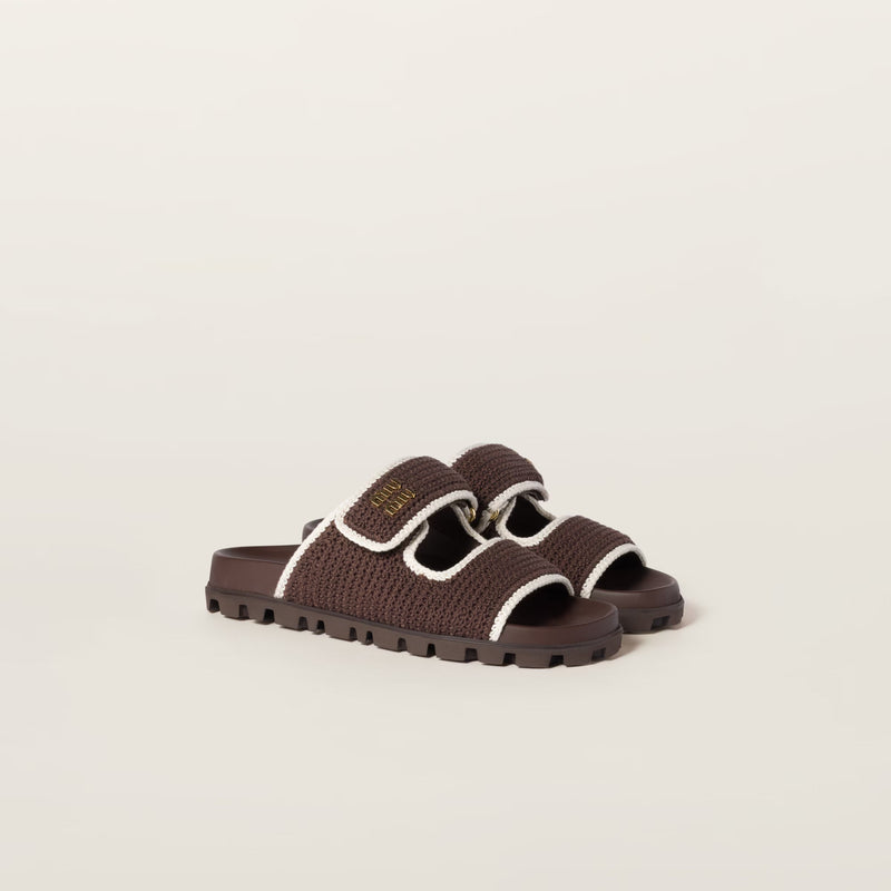 Miu Miu - Mules en crochet Marron Cacao Ivoire