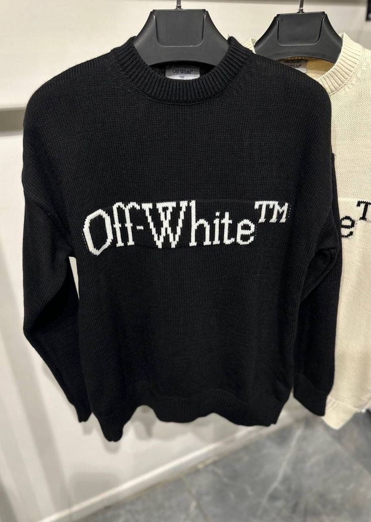 Off-White - Pull en laine à motif monogramme OW Noir/Blanc