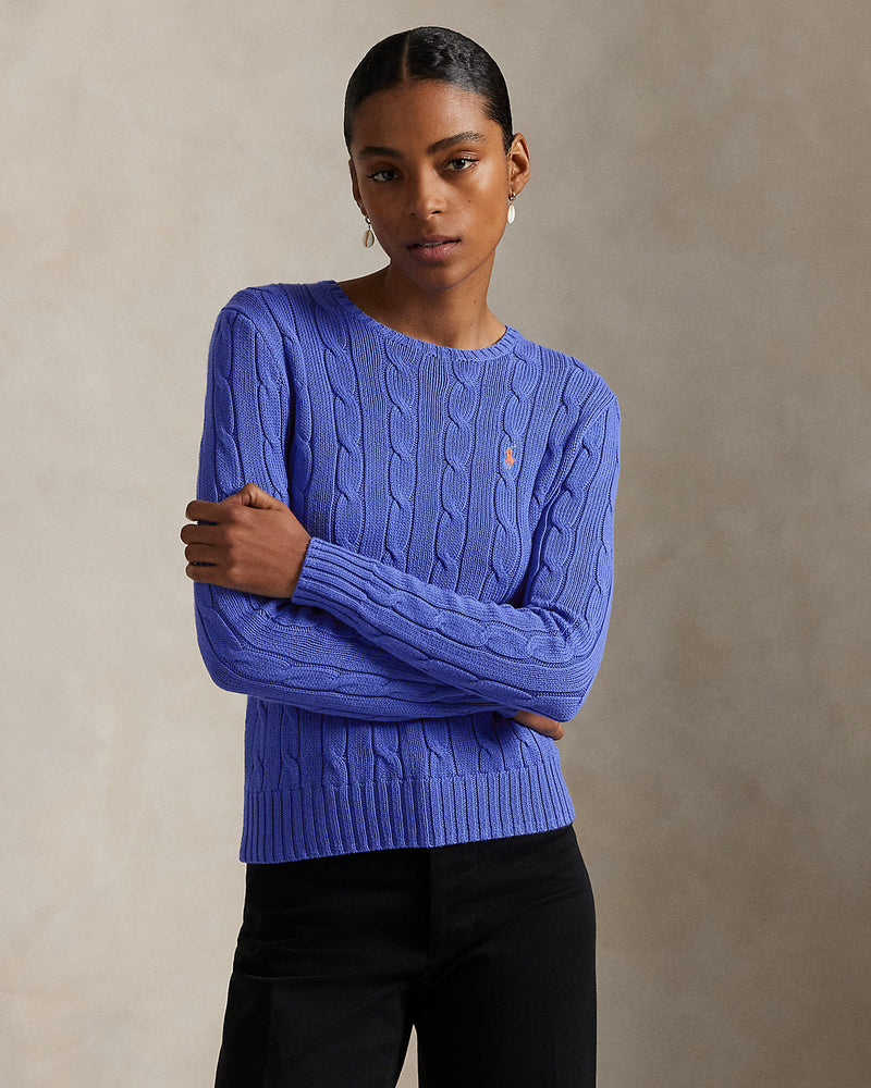 Ralph Lauren - Pull torsadé à col rond en coton Bleu Maidstone