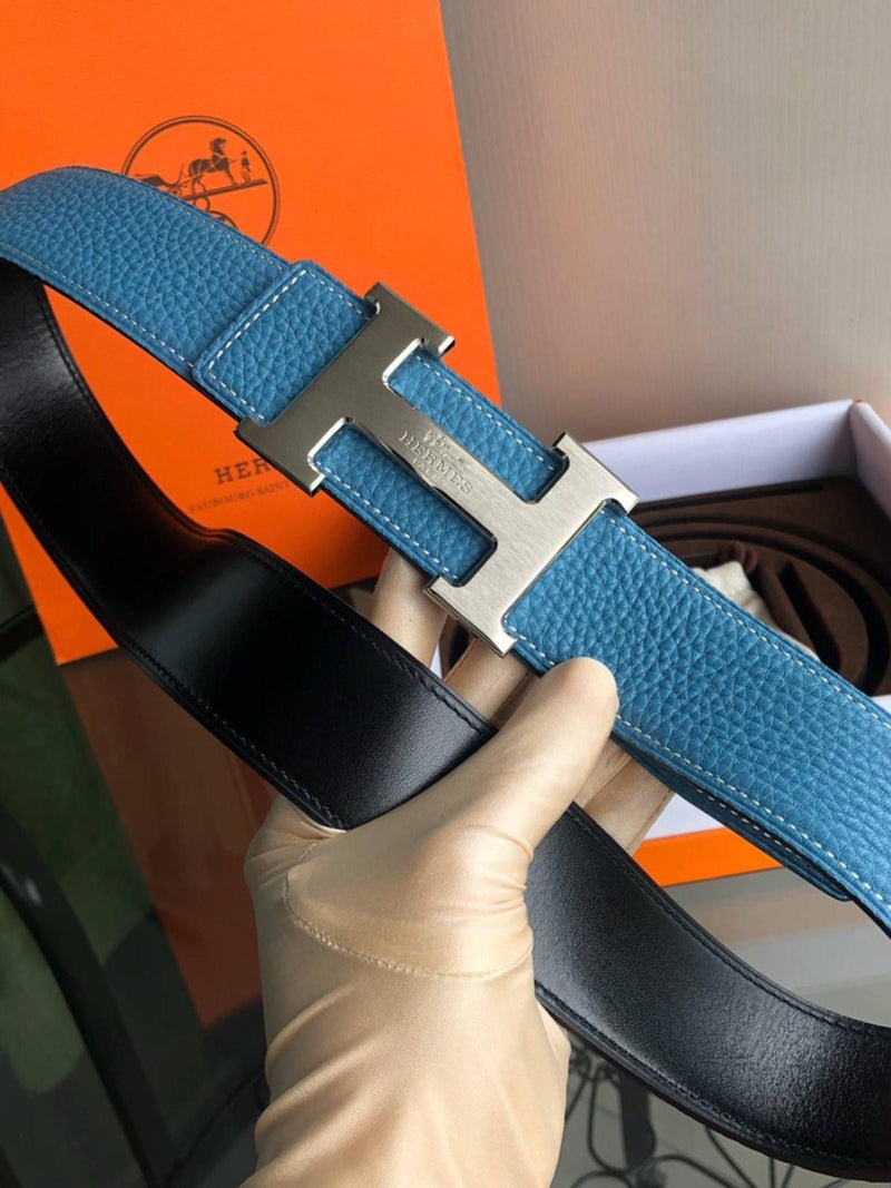 Hermès - Ceinture Réversible Bleu Océan / Noir