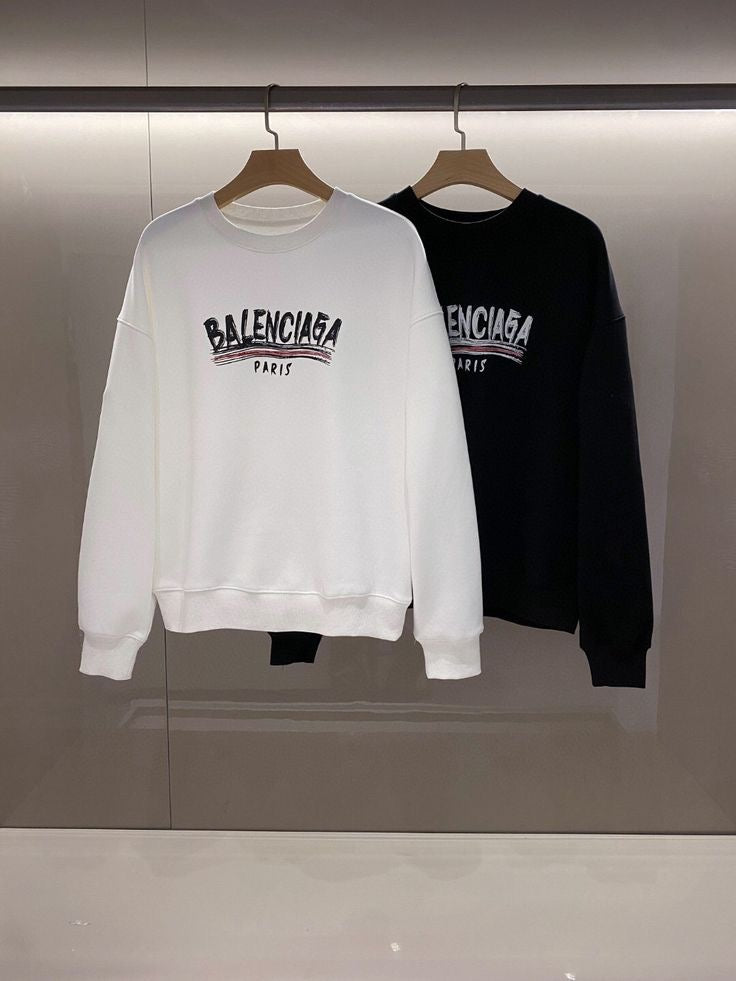 Balenciaga - Pull en coton à motif Balenciaga à l’avant et au dos Blanc/Noir