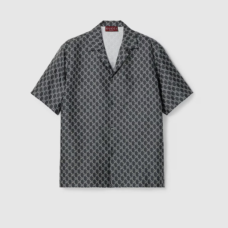 GUCCI - Chemise en soie imprimé Gris Anthracite