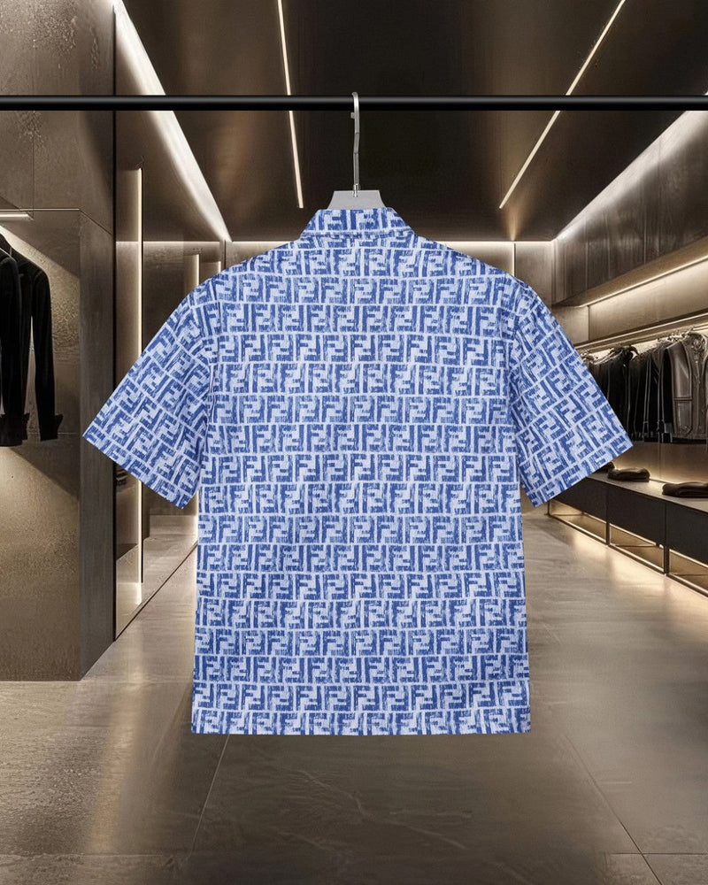 Fendi - Chemise à Manches Courtes avec Motif Monogramme Bleu