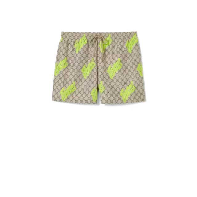 GUCCI - Short de bain en popeline technique imprimé Beige/Jaune