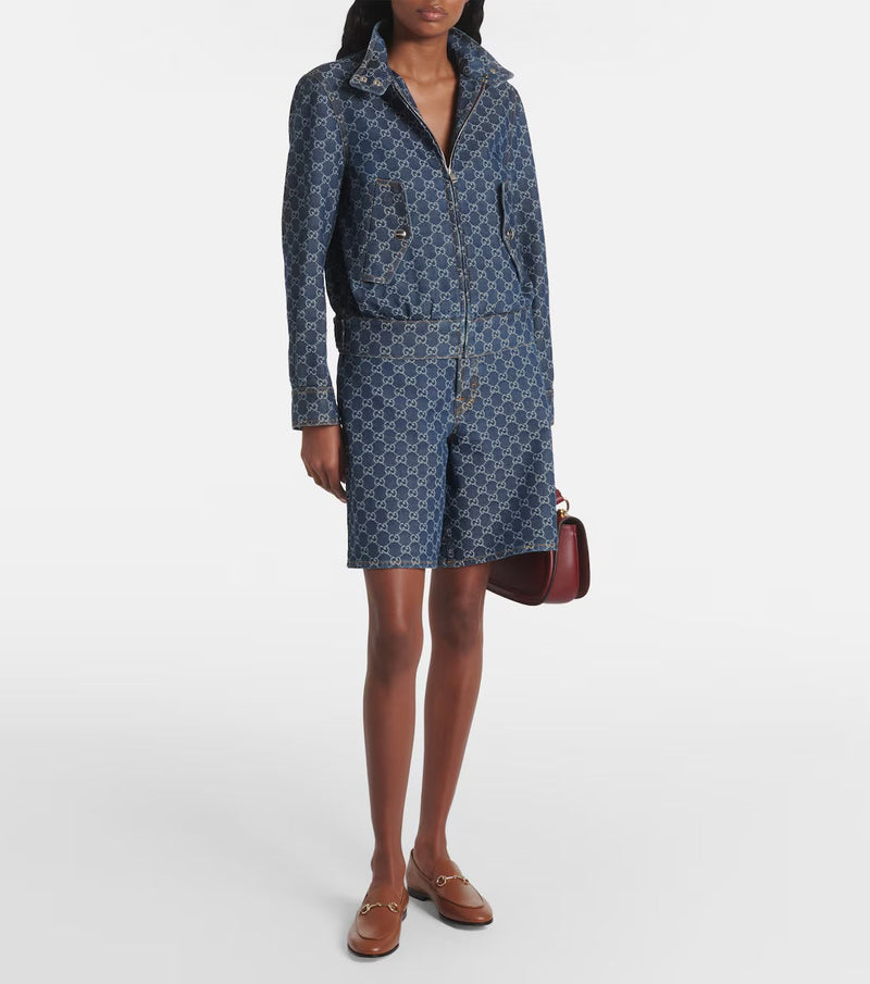 Gucci - Bermuda en jean et cuir