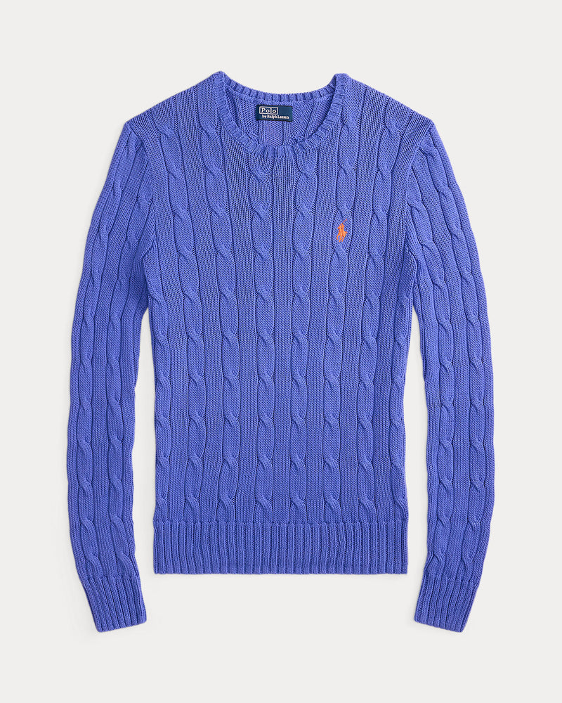 Ralph Lauren - Pull torsadé à col rond en coton Bleu Maidstone