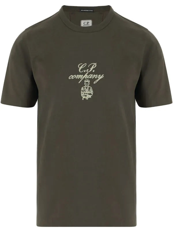C.P Company - T-shirt à logo brodé Kaki