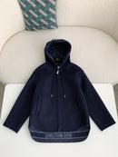 Dior - Veste zip à capuche en laine monogramme Jacquard Bleu Marine F
