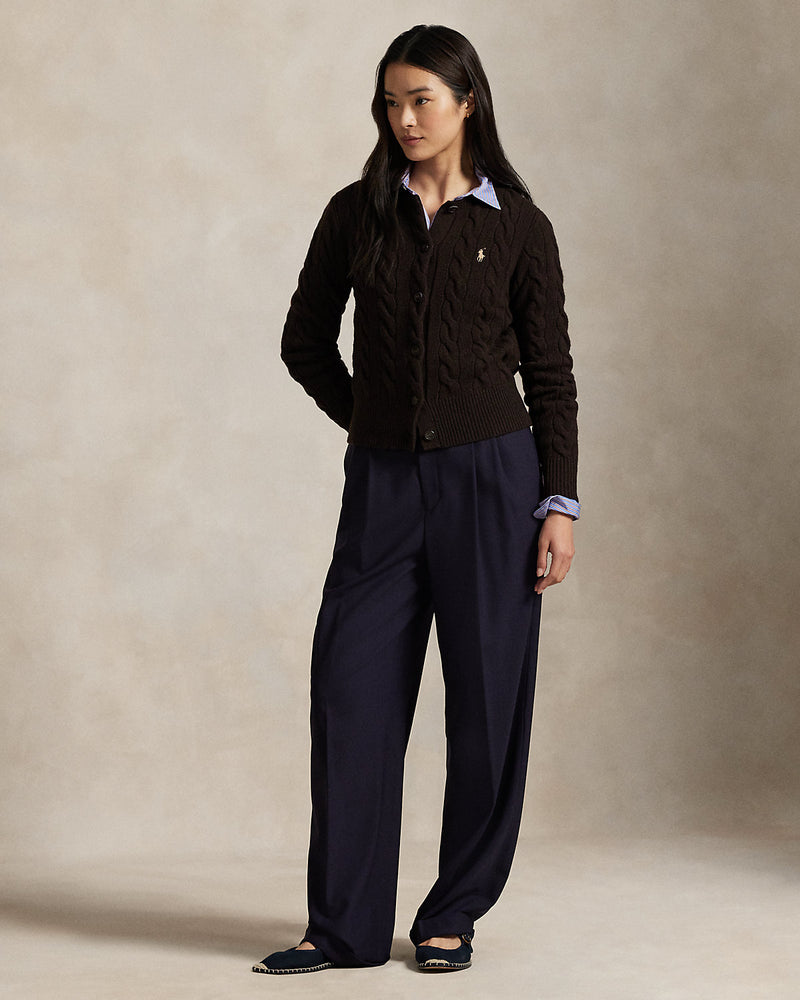 Ralph Lauren - Cardigan torsadé en laine et cachemire Mélange marron noyer