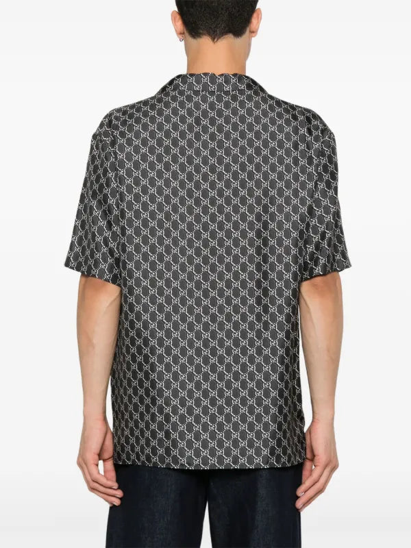 GUCCI - Chemise en soie imprimé Gris Anthracite