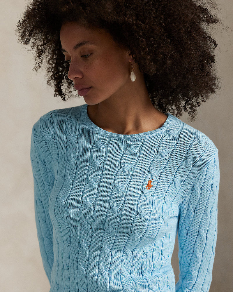 Ralph Lauren - Pull torsadé à col rond en coton Bleu Acadie