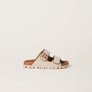 Miu Miu - Mules en toile Beige / Brandy