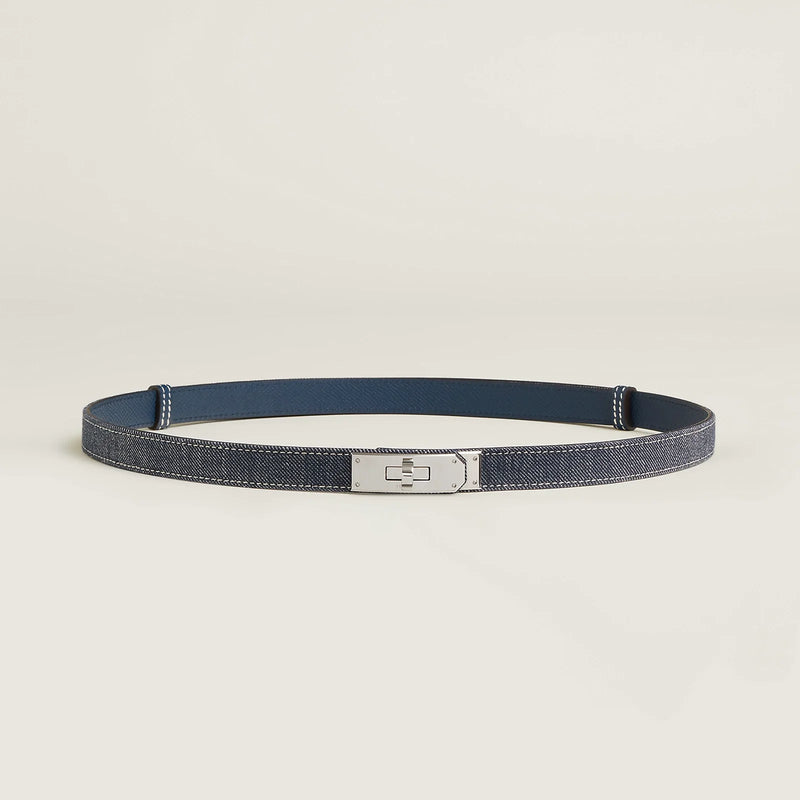 Hermès - Ceinture Kelly 18 Bleu Indigo Blanc  Bleu Navy