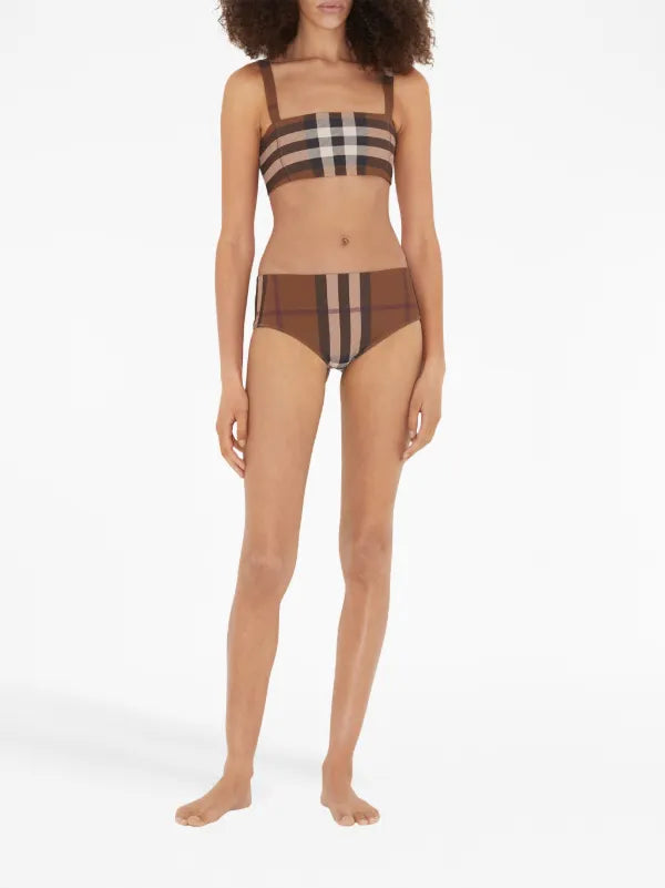 Burberry - Haut et Bas de bikini en carreau Brun Cognac