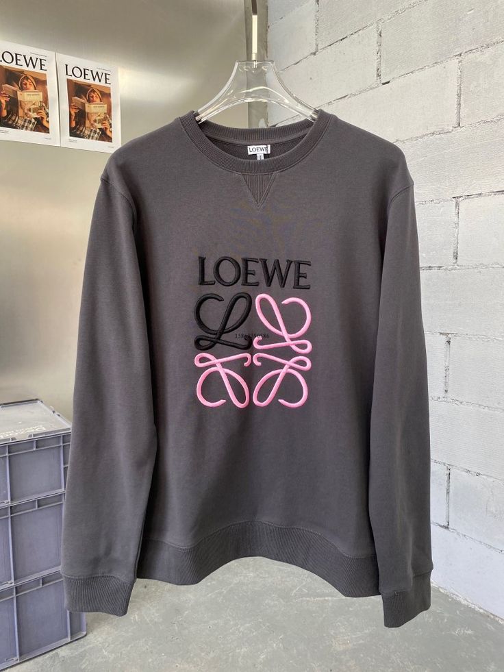 Loewe - Pull en coton monogramme en relief Gris et Rose Clair