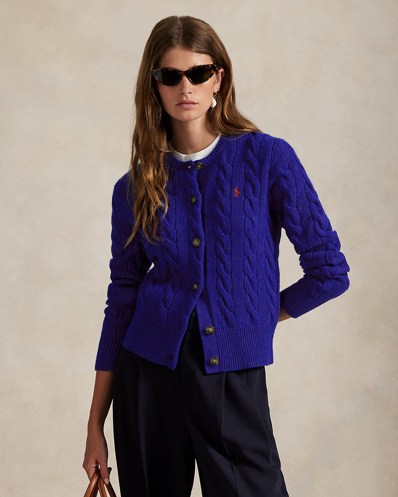 Ralph Lauren - Cardigan torsadé en laine et cachemire Royal Actif