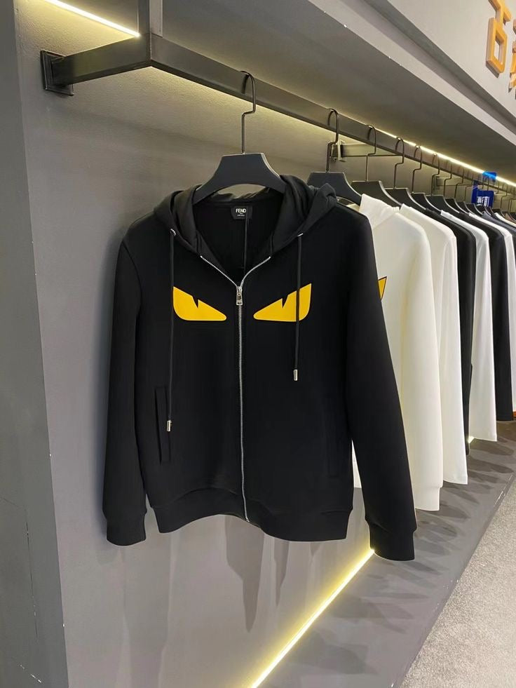 Fendi - Gilet à capuche en coton Œil de chat Noir