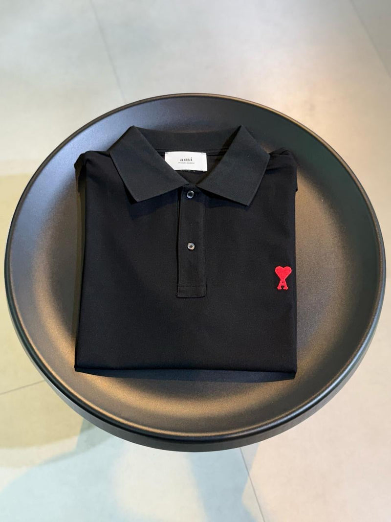 Ami Paris - Polo avec logo brodé Bleu Marine/Bleu Clair/Noir/Beige/Blanc/Vert/Bleu Océan