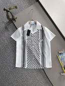 Prada - Chemise en soie Prada à Motif Bicolore Blanc