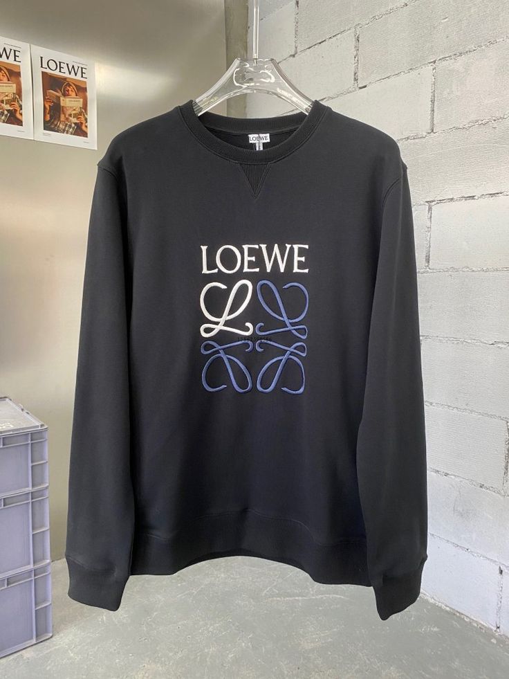 Loewe - Pull en coton monogramme en relief Noir et Bleu Marine