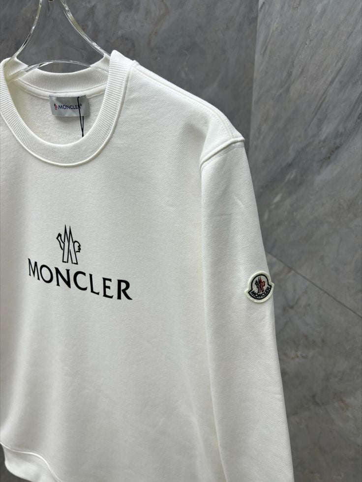 Moncler - Pull en coton floqué Moncler et logo Blanc