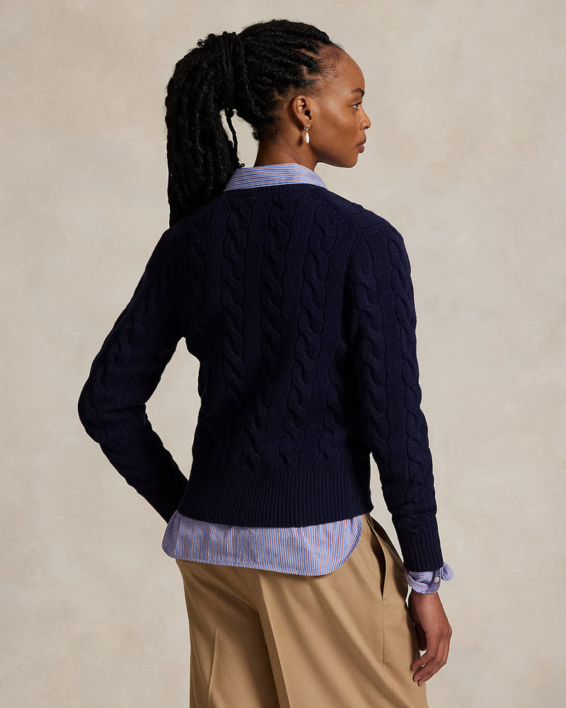 Ralph Lauren - Cardigan torsadé en laine et cachemire Marine chasseur