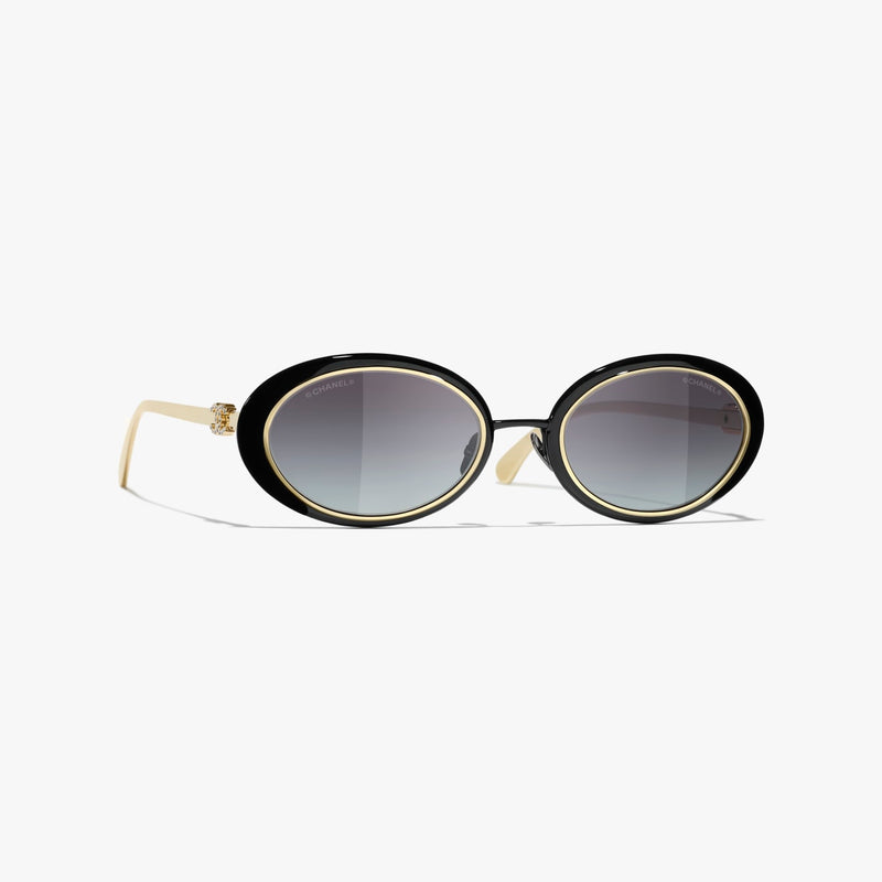 Chanel - Lunettes de soleil ovales Noir & Or