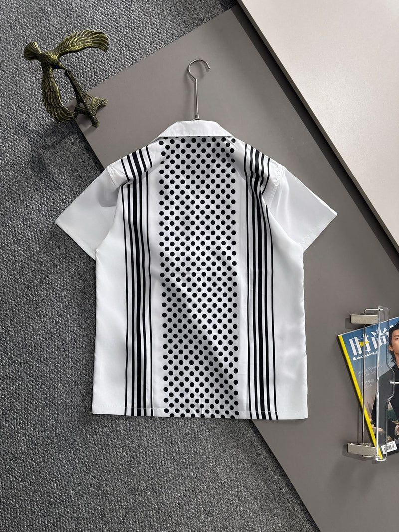 Prada - Chemise en soie Prada à Motif Bicolore Blanc